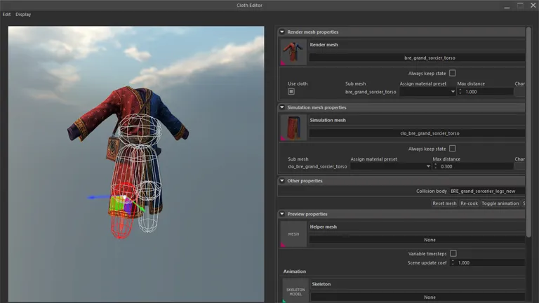 Configured cloth physics on mesh